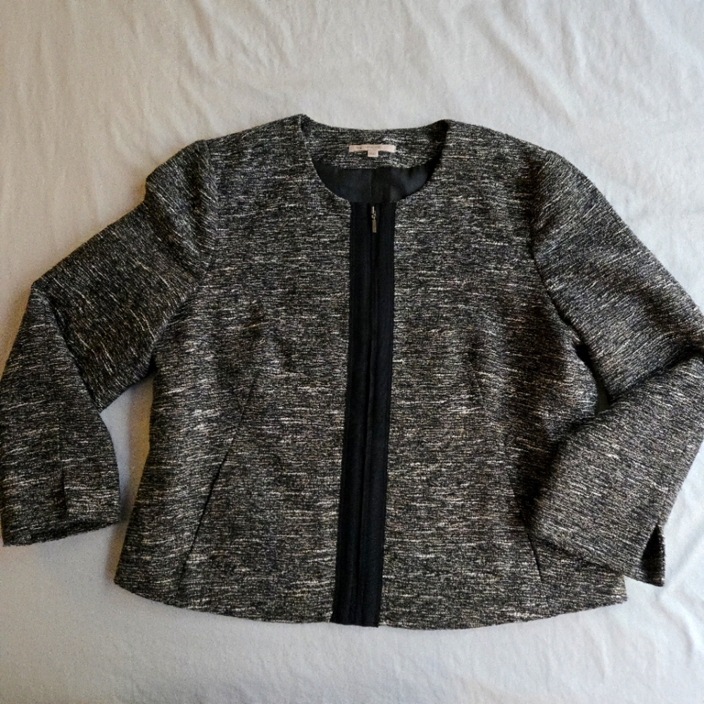 Gap Women's XL Grey Boucle & Gold Metallic Cropped Zip Up Jacket